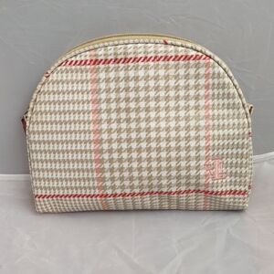 Lauren Ralph Lauren Beige and Pink Houndstooth Cosmetic Bag